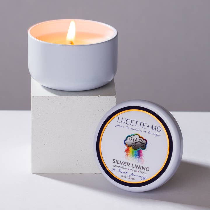 Luxury candle tin Silver Lining 6 oz. for wholesale by Lucette+Mo