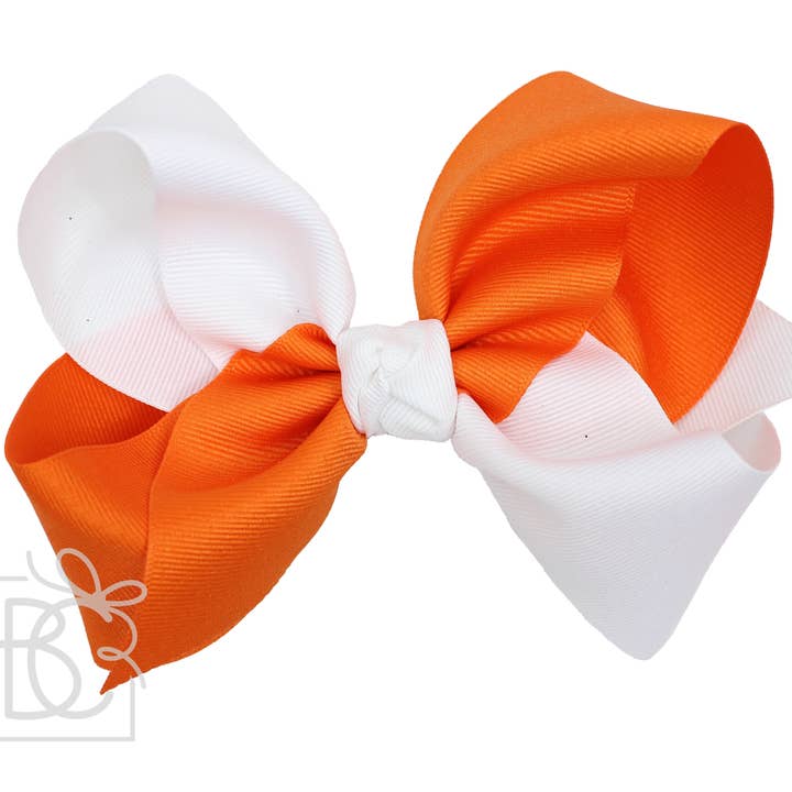 Beyond Creations, LLC - Wholesale Hair bow – Kids - Crisscross Grosgrain Bow (Orange & White)1