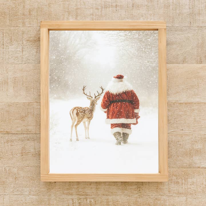 Lily and Sparrow - Wholesale Sign - Santa and Reindeer Walking | Christmas 2025 Wood Sign