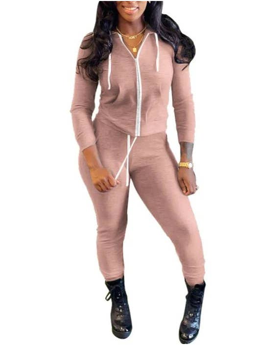 MB Fashion Wholesale - Wholesale Top & Pant Set (NOT Loungewear) - Women's - MB FASHION Zip-Up Hoodie and Jogger Pants Set 12489R4