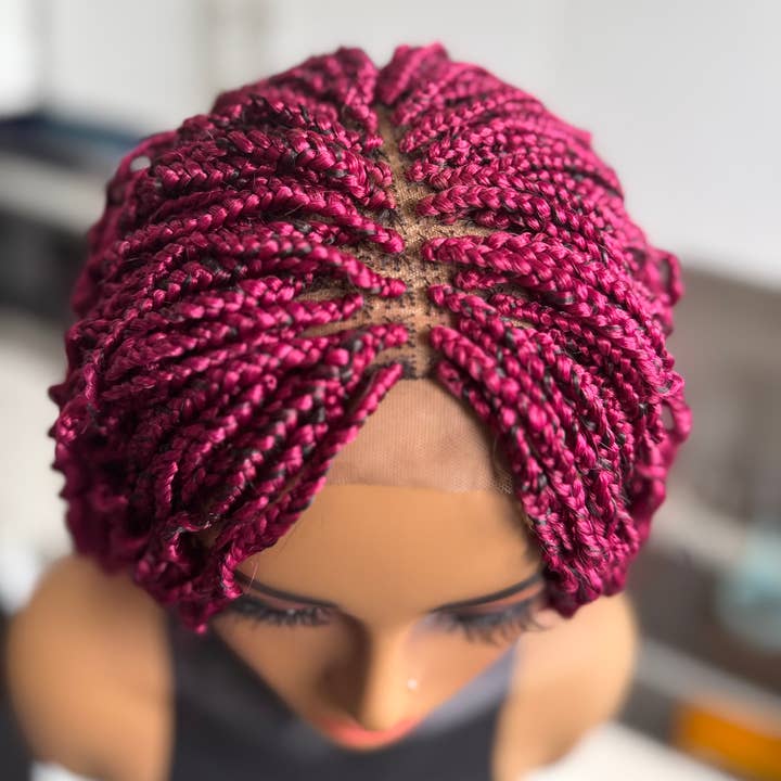 DeNob Handmade Watermelon Curly Braided Wig 24" Burgundy for wholesale by DeNob creations