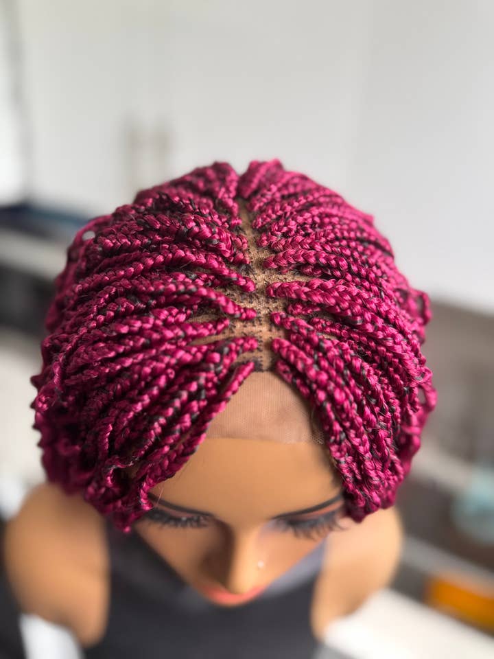 DeNob Handmade Watermelon Curly Braided Wig 24" Burgundy for wholesale by DeNob creations