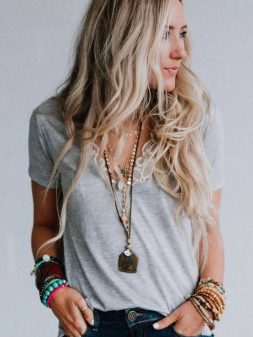 Scoop Neck Bralette Tee - Gray for wholesale by Three Bird Nest