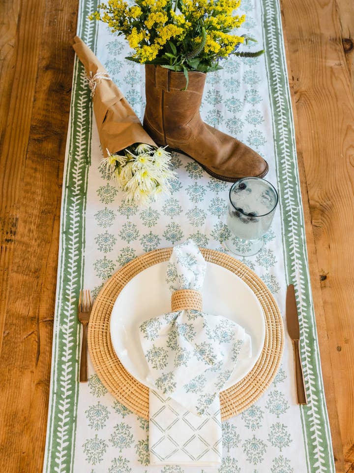 Table Runner - Lotus, Sage & Uniform Blue for wholesale by Mended