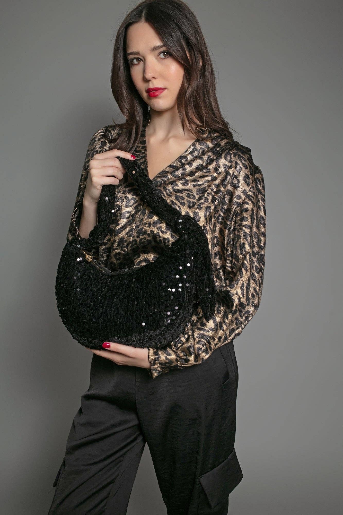 BLACK NESSA HALF MOON SEQUIN BAG-BLACK for wholesale on Faire0