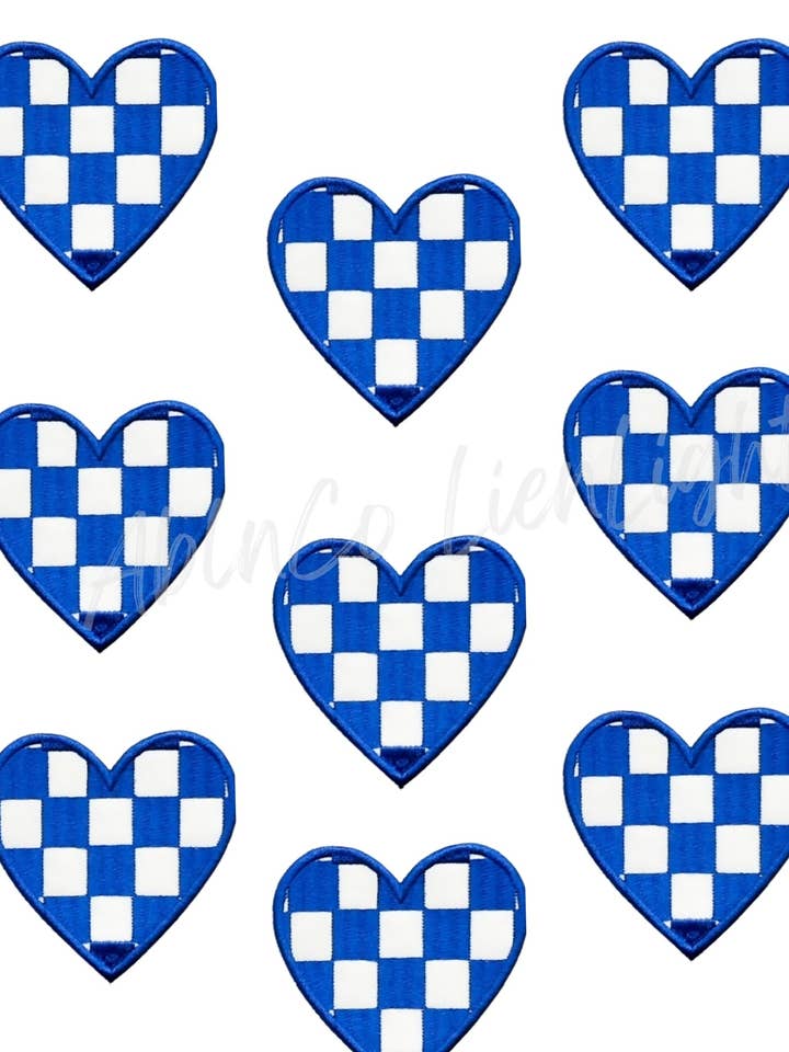 royal blue checkered heart patch trucker hat patches 3” for wholesale by ABLNco