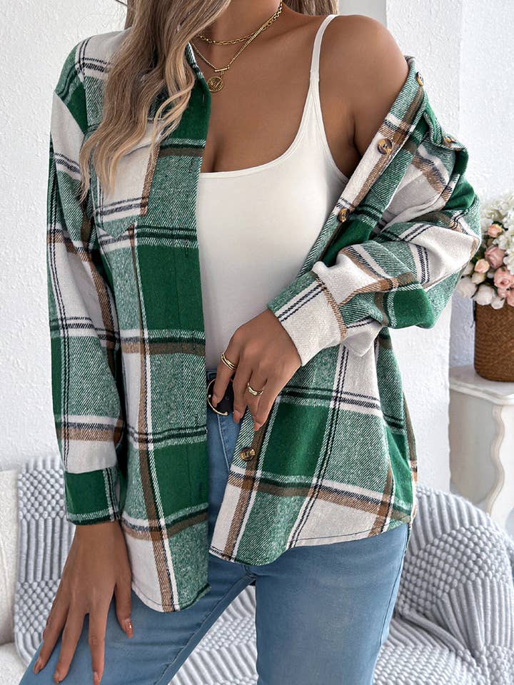 Stylish Plaid Button-Up Jacket for wholesale by Mccolin