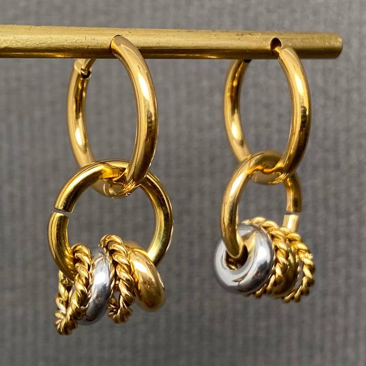 18K Gold Plated S.Steel Ring Charm Huggie Earrings - FGS for wholesale by Mio Queena