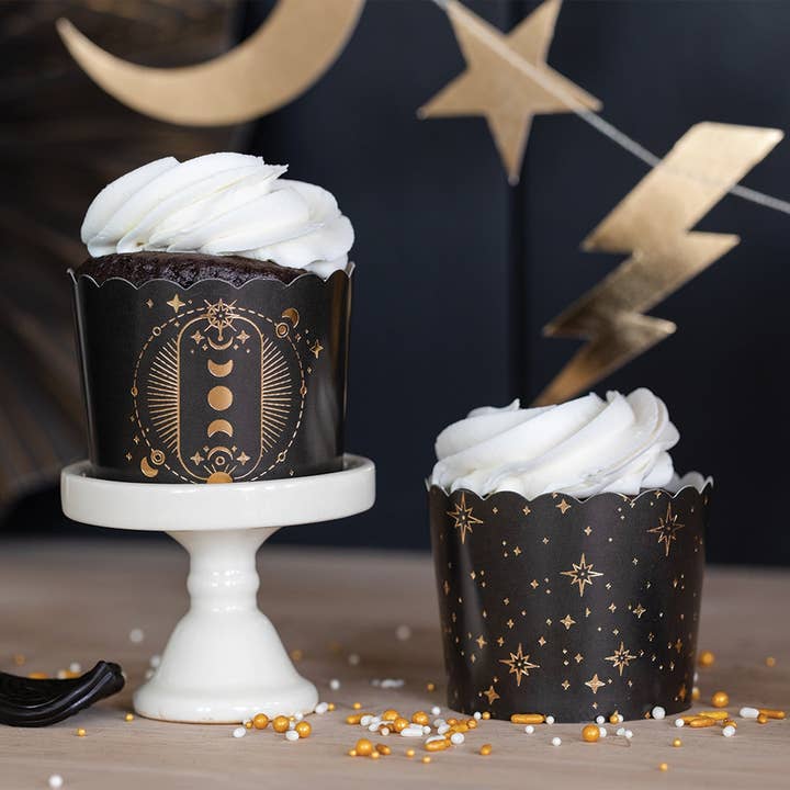 My Mind’s Eye - Wholesale Cupcake/Muffin Liner - Gold Foil Black Magic Cupcake Liners, 50 Cups