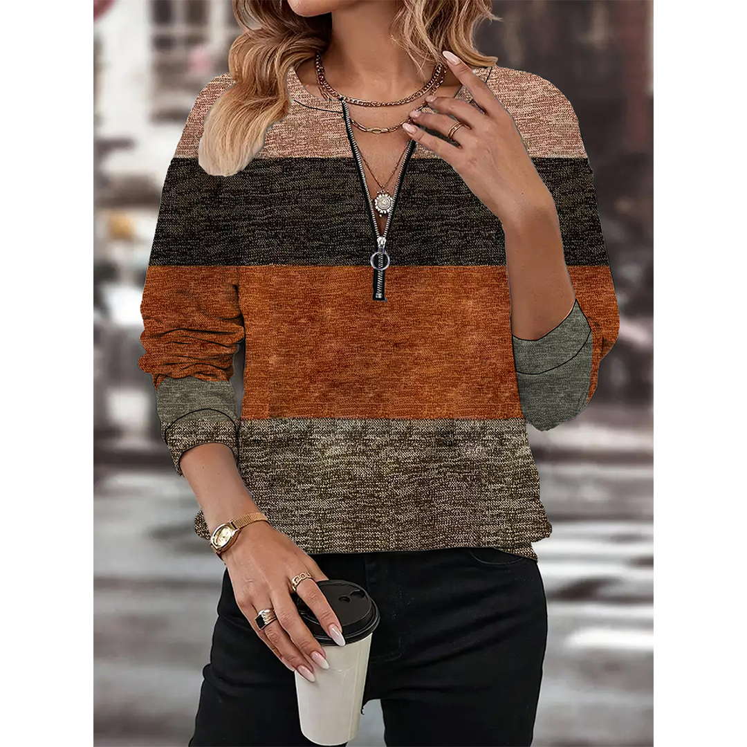 UNISHE - Wholesale Blouse - Women's - Round Neck Casual Polo Geometric Print V-Neck Top ZK36534