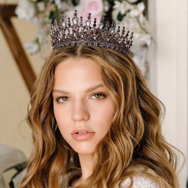 SWEETV - Wholesale Tiara - Women's - Crowns for Women Black Baroque Crown - Wedding Tiara Black