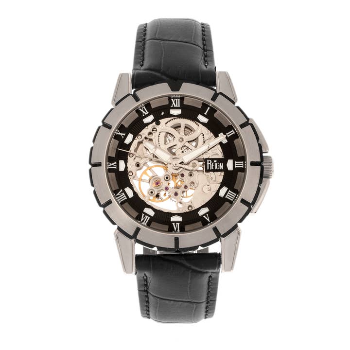 Reign - Wholesale Wrist Watch - Men's - Reign Philippe Automatic Leather-Band Skeleton Watch2