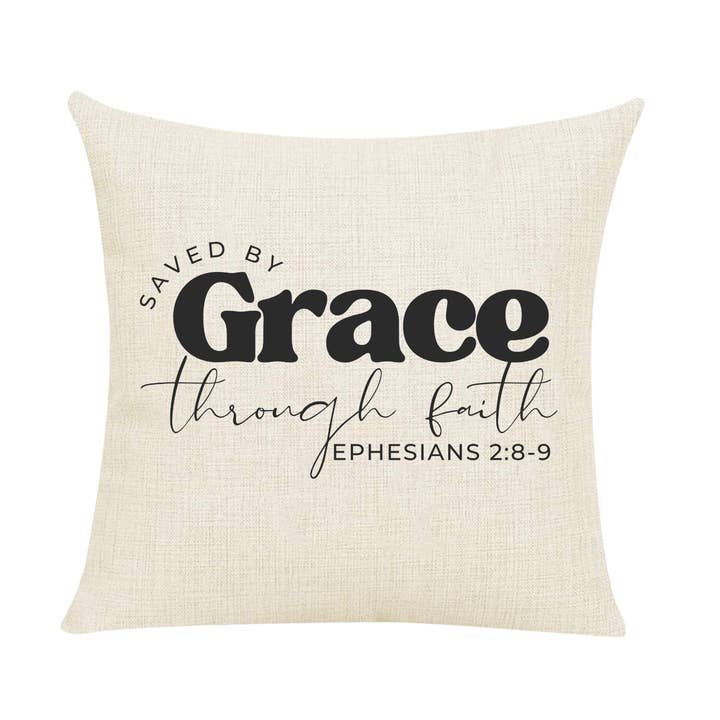 Saved by Grace Pillow - Christian Ephesians 2:8-9 Decor for wholesale by Love Ann Joy Apparel, LLC