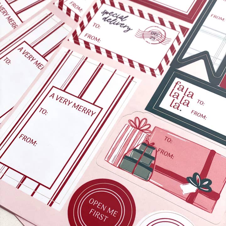 Stack Paper Press - Wholesale Gift Tag Label - Holiday Sticker Gift Tag Set - 3 Sheets; 27 Sticker Tags1