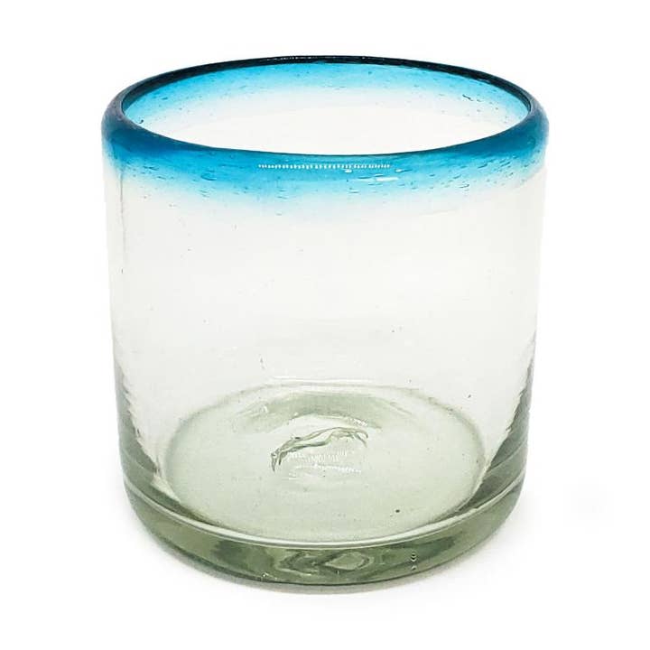 Occhiali messicani riciclati blu acqua da 8 oz DOF Rock per la vendita all'ingrosso da parte di MexHandcraft