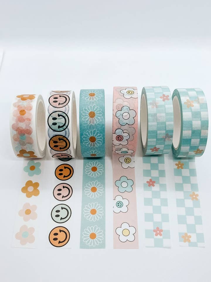 Teal Checkered Flower Washi Tape for wholesale by Made by Emma K