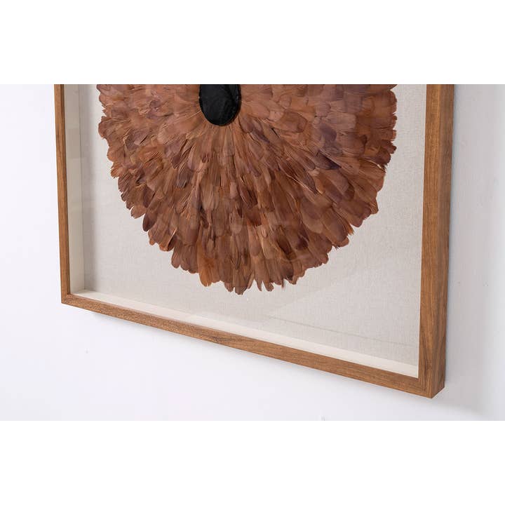 Gdeco - Venta al por mayor Marcos de fotos - Cuadro Vitrina 100*100 Cm, Marco Roble Y Plumas Coral Con Piedra Cristal.4