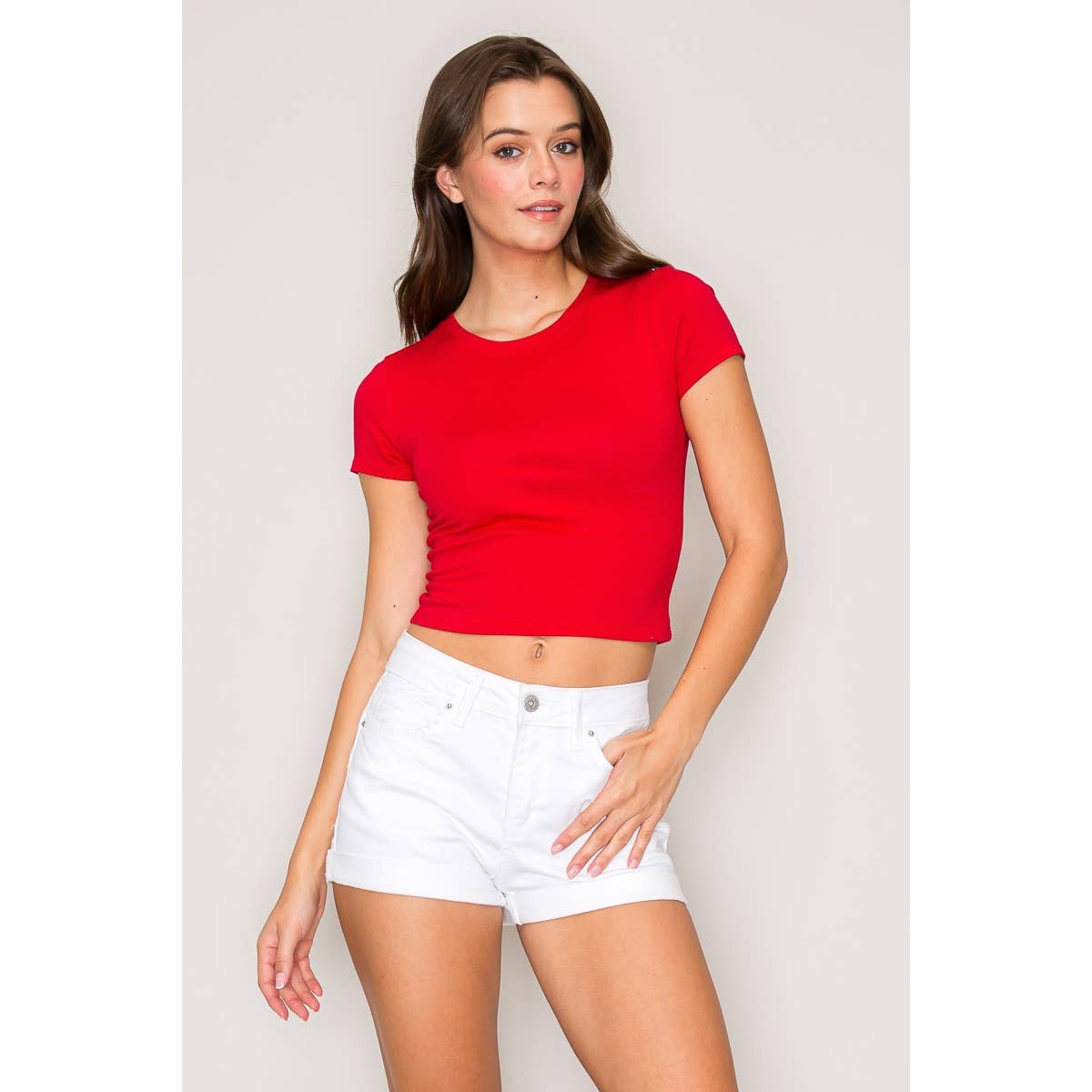 Popular 21 - Wholesale Knit Top - Women's - Crew Neck Short Sleeve Cotton Crop Top19
