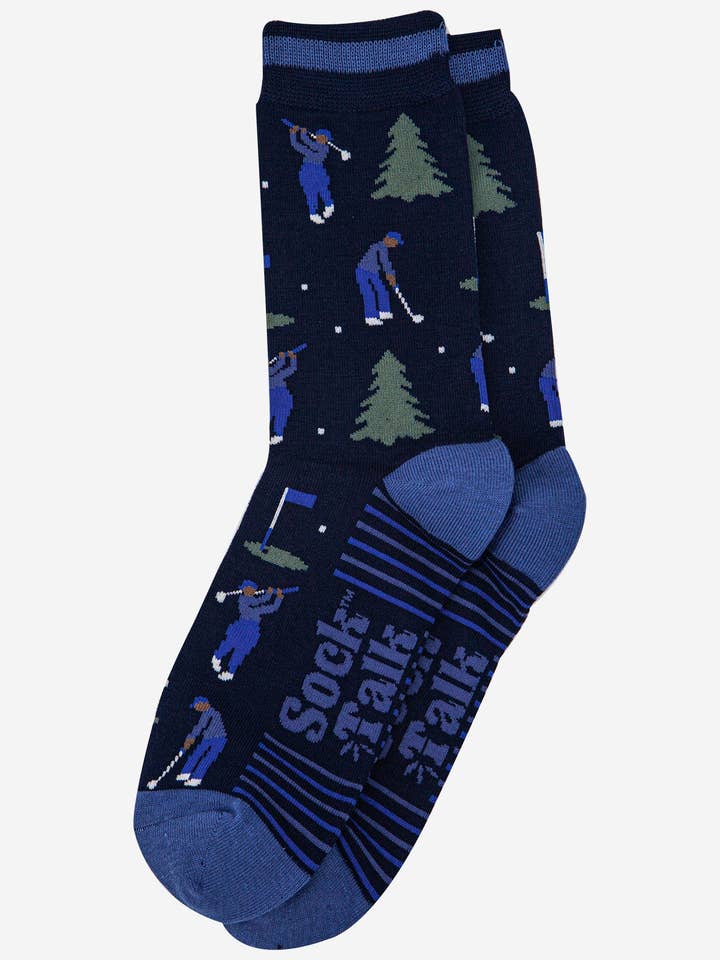 Sock Talk - Wholesale Socks – Men's - Men's Bamboo Socks - Navy Blue/Denim Blue, Golfer and Trees1