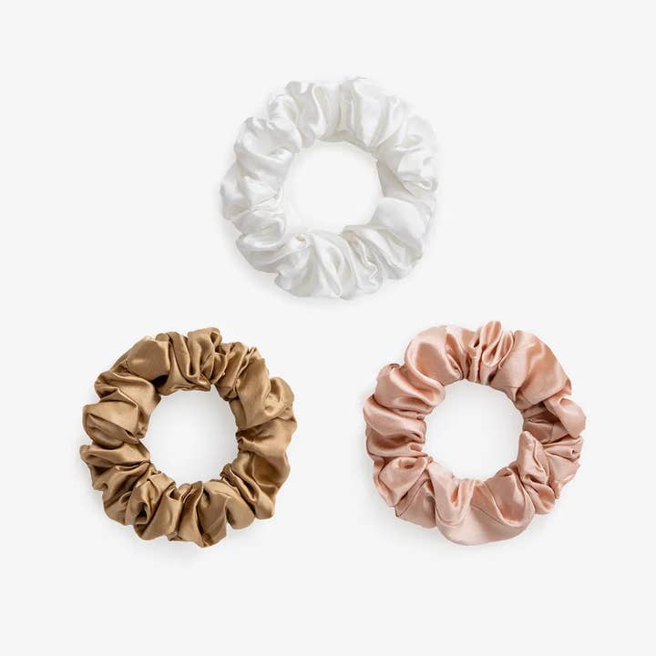 Large Silk Scrunchie Set - Pearl White, Gold, Rose Gold for wholesale by SilkSleek®