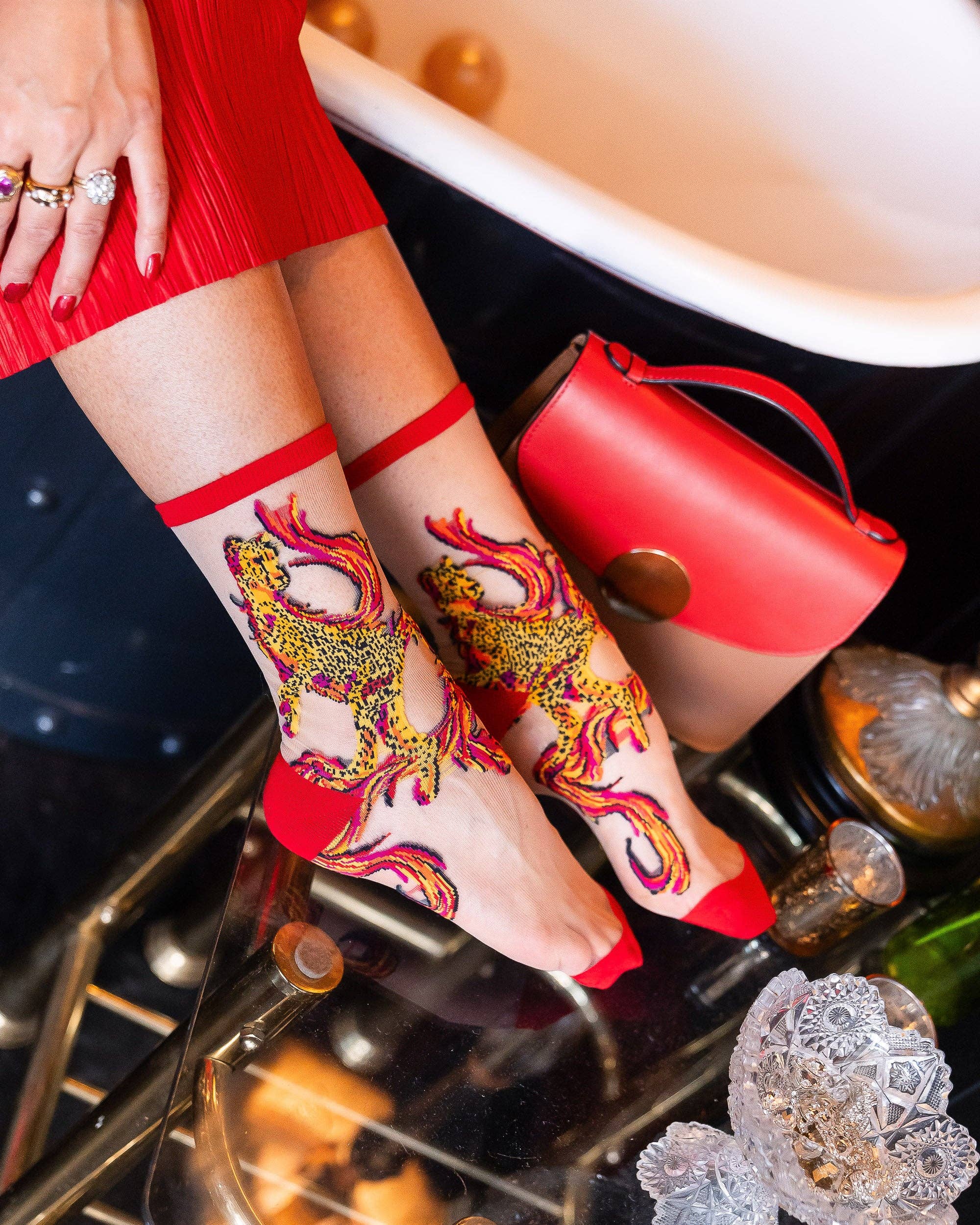 Sock Candy – wholesale Strumpor - Dam – Flaming Cheetah Sheer Crew-strumpa4