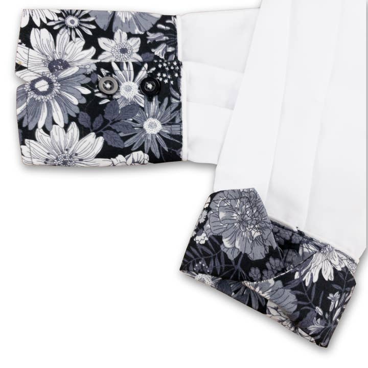 Salamander Shirts Ltd – Großhandel Hemd – Damen – Grenouille Weißes Hemd mit schwarz-weißen Blumendetails6