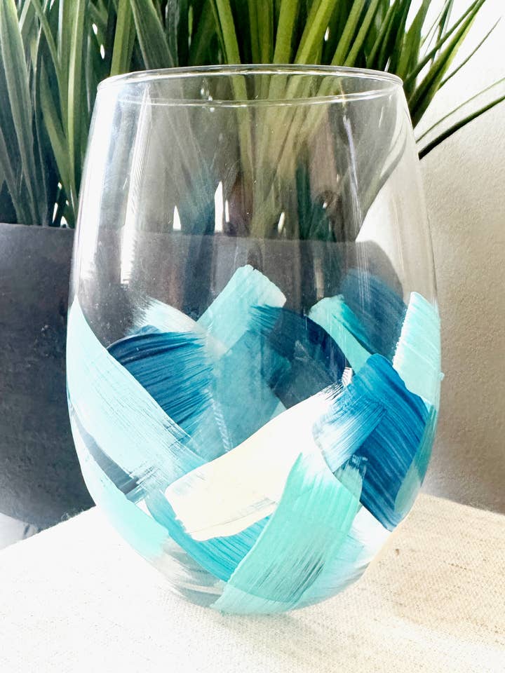 Ocean Blues | Wine Glass | Beach | Waves | Summer for wholesale by Heather Eck Artist LLC