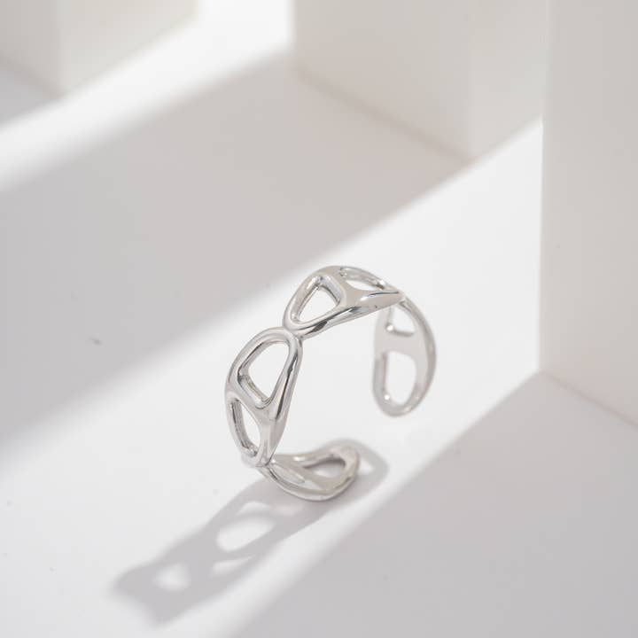 COSMOS - Wholesale Band/Stacked Ring - "Triade Sculpted" Adjustable Stainless Steel Ring