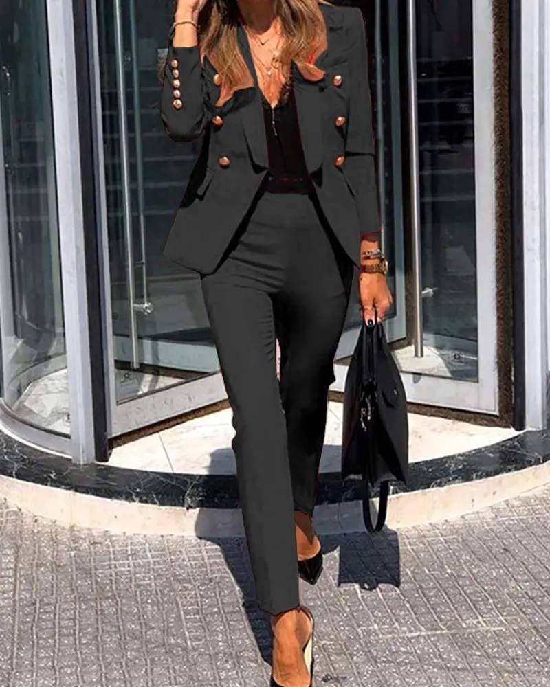 Fashion Combination - Wholesale Top & Skirt Set - Women's - shawl collar double breasted blazer pants set12