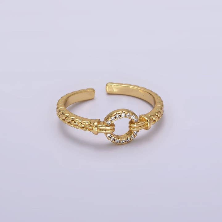 16K Goud Gevuld Open Ronde Micro Bezaaid CZ Kralen Band Ring | O1237 voor wholesale door Aim Eternal