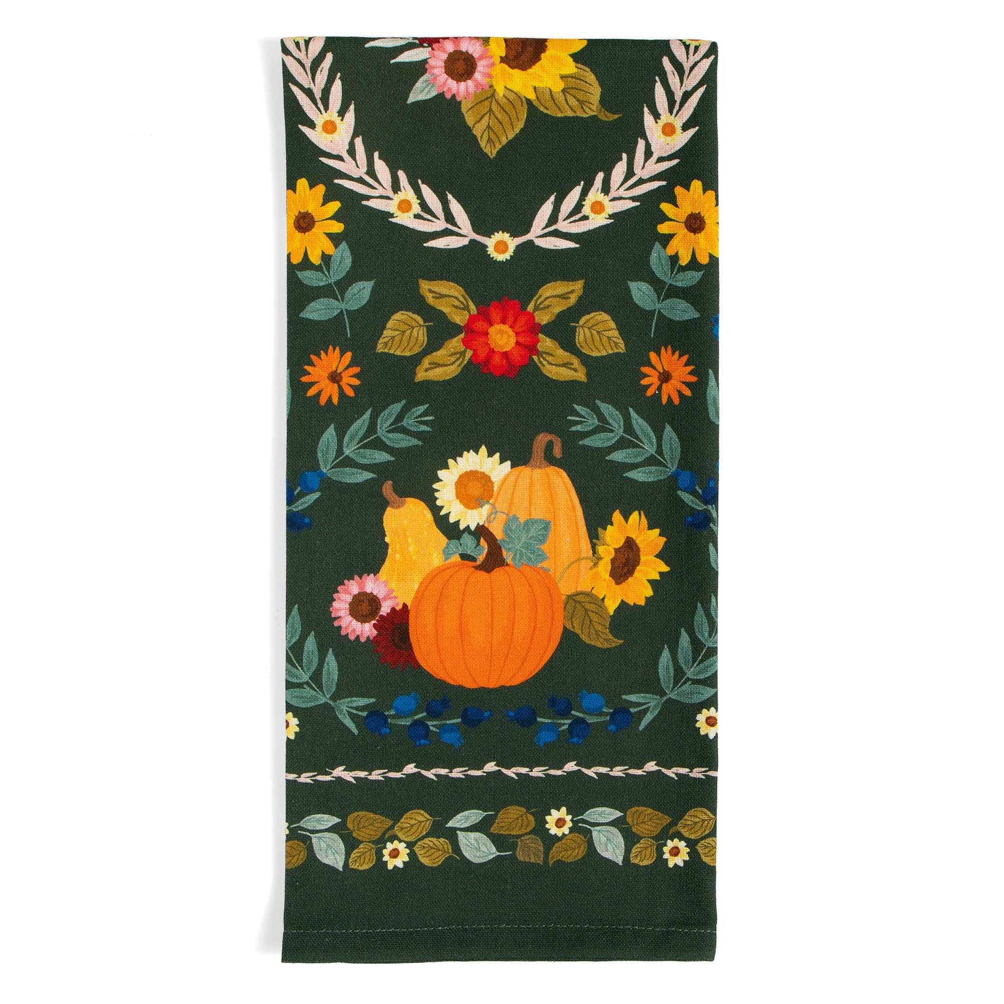 Paper Farm Press - Wholesale Tea Towel - Pumpkin Folk Floral Fall Tea Towel0