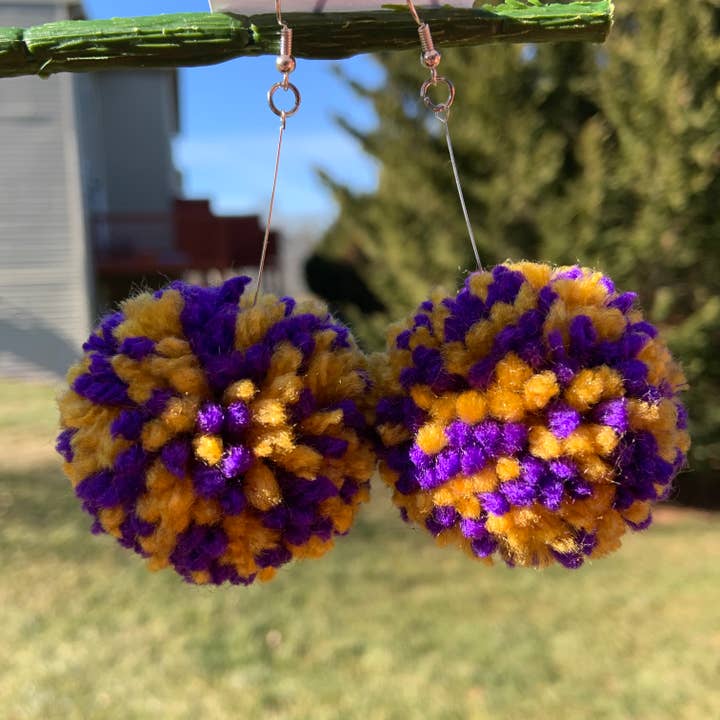 Lovelybeadz - Wholesale Dangle Earrings - Mardi grass Pom Earrings, Game day Pom Pom earrings2