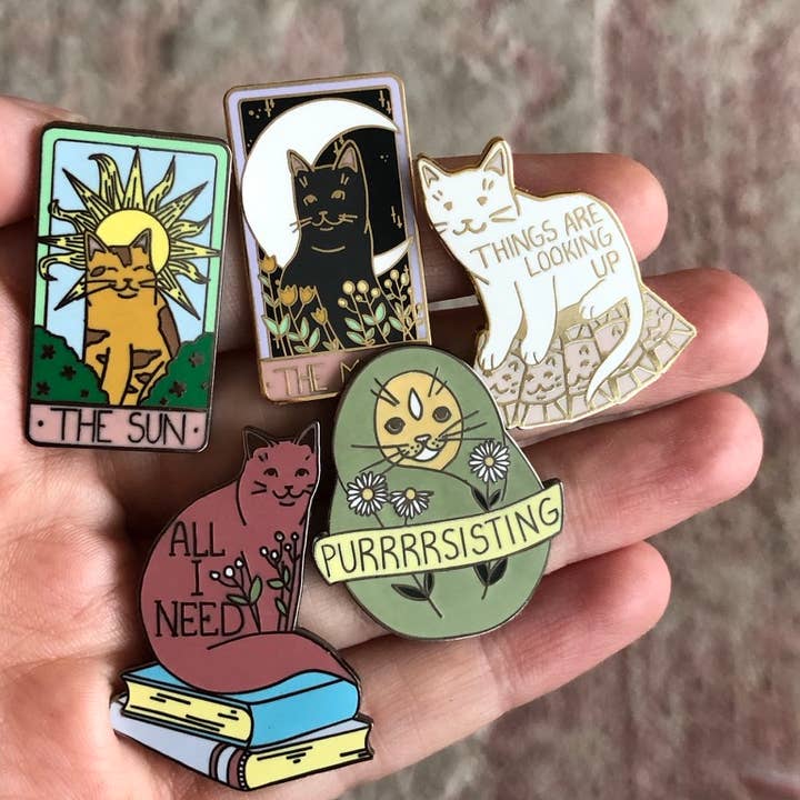 Considerate Cat Design - Wholesale Lapel Pin/Button - The Sun and The Moon Tarot - Hard Enamel Pin3