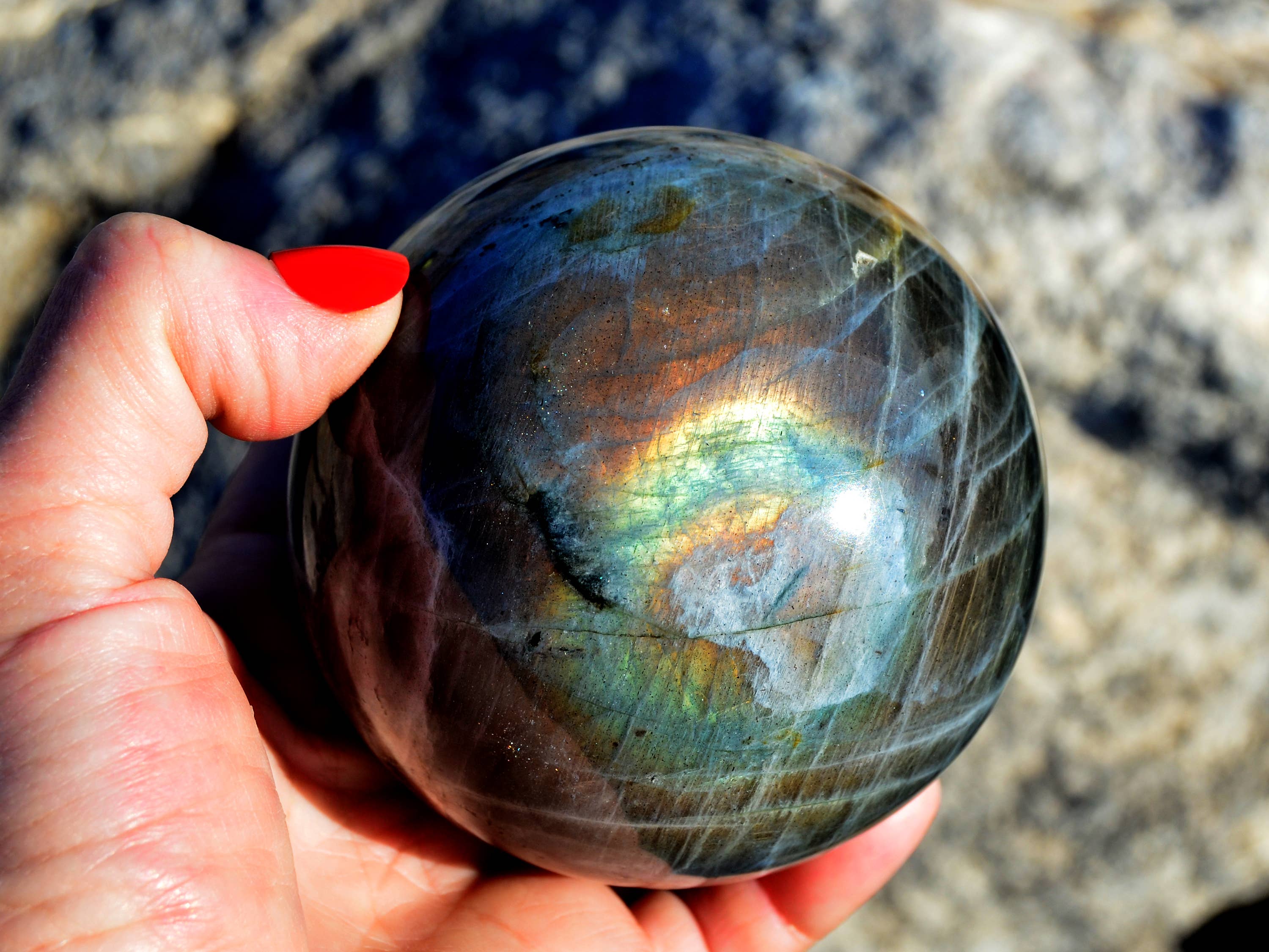 Kaia & Crystals - Wholesale Spiritual stone/crystal - XL Natural Labradorite Sphere Stone (65mm - 100mm)5