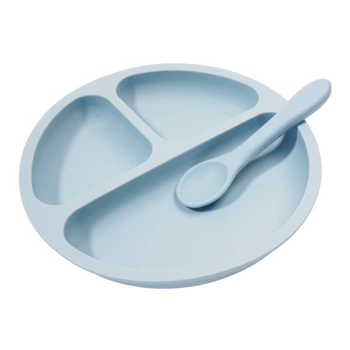 Blue Silicone Plate & Spoon Set for wholesale by Pk and Crew