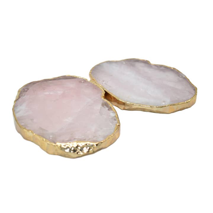Luxury Rose Quartz Coasters Set of 2 for wholesale by Olympus Minerals Co