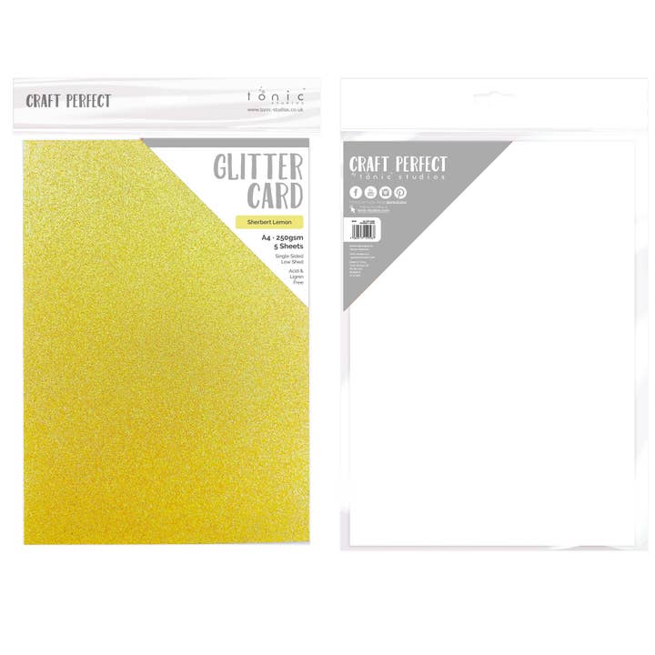 Tonic Studios - Wholesale Craft Supplies - Craft Perfect - Glitter Card - Sherbet Lemon - A4 (5/PK) - 9956E
