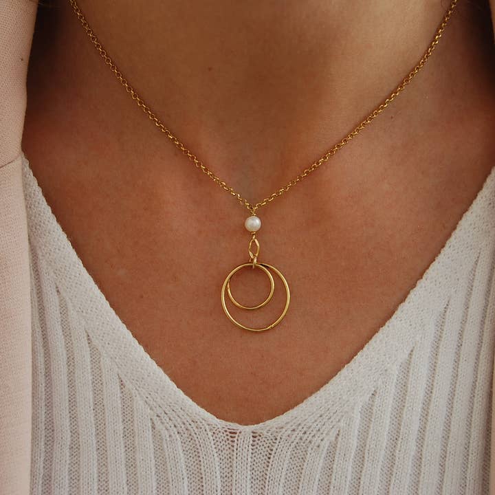 Pearls necklace, silver 925 necklace, dainty circle necklace para venta al por mayor de Yneda Jewels