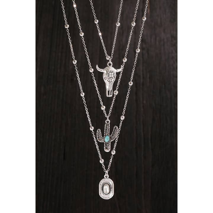 Silvery LDC Western Pendant Adjustable Multi Layer Necklace for wholesale on Faire1