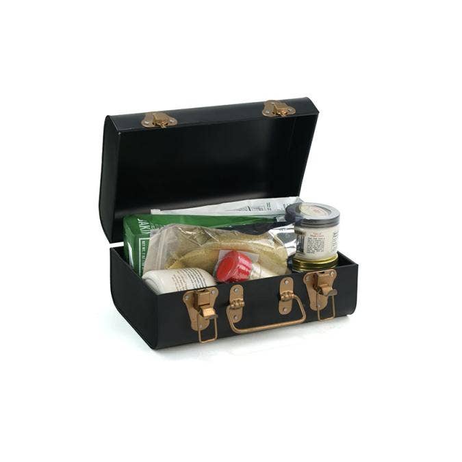 Buhi Imports - Wholesale Decorative Box - 11 inch Metal Trunk Box Black with Copper Hardware Latch