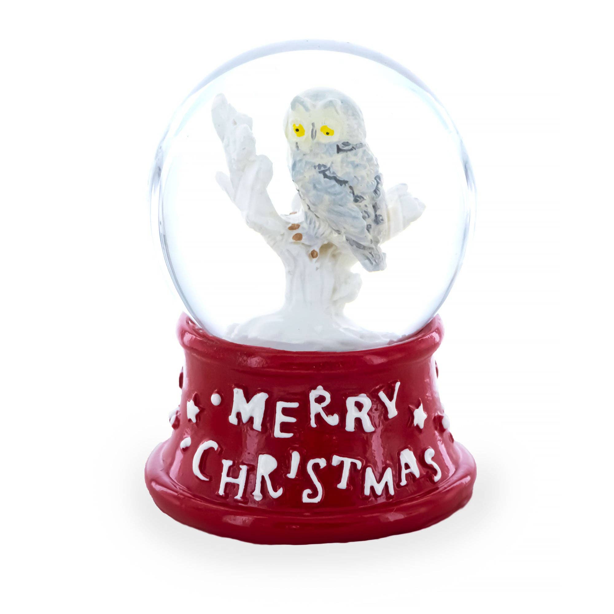 BestPysanky - Wholesale Snow Globe - White Owl Perched on Red Base Mini Water Snow Globe0