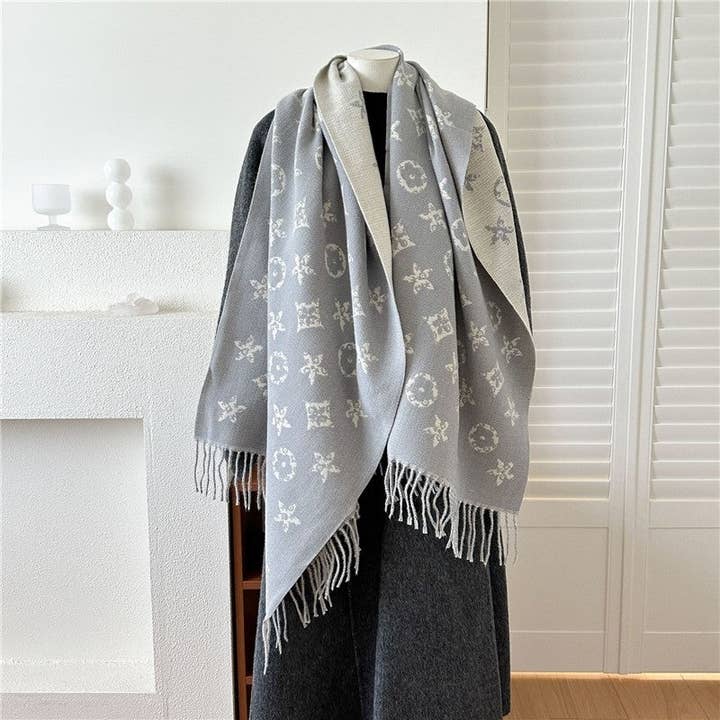 Ekartini - Wholesale Scarf - Women's - Jacquard Fringe Cashmere-Like Scarf6
