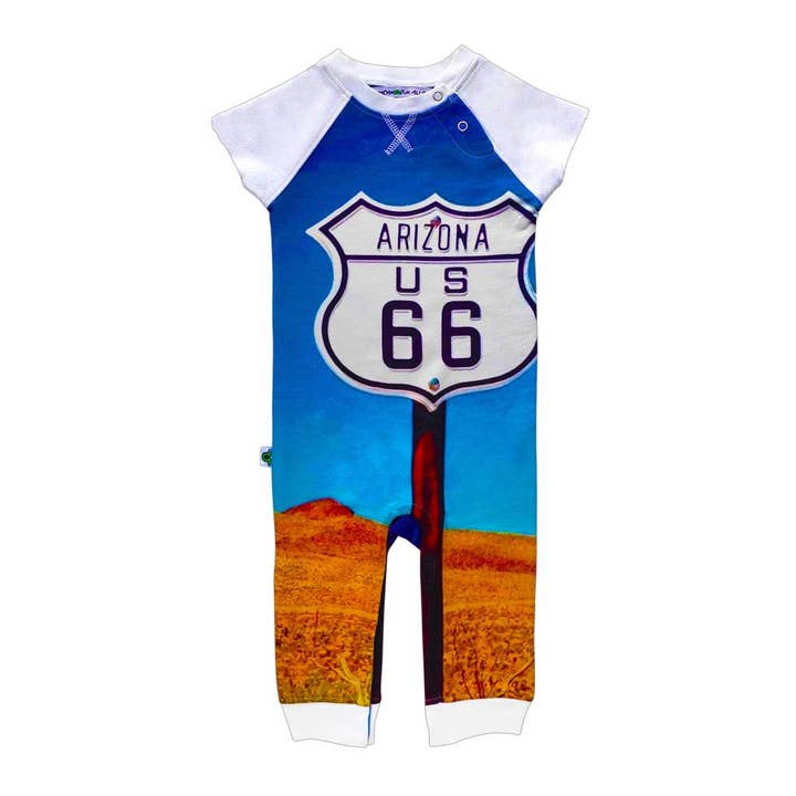 Raglan Cut Off Romper - Route 66 for wholesale by Inchworm Alley