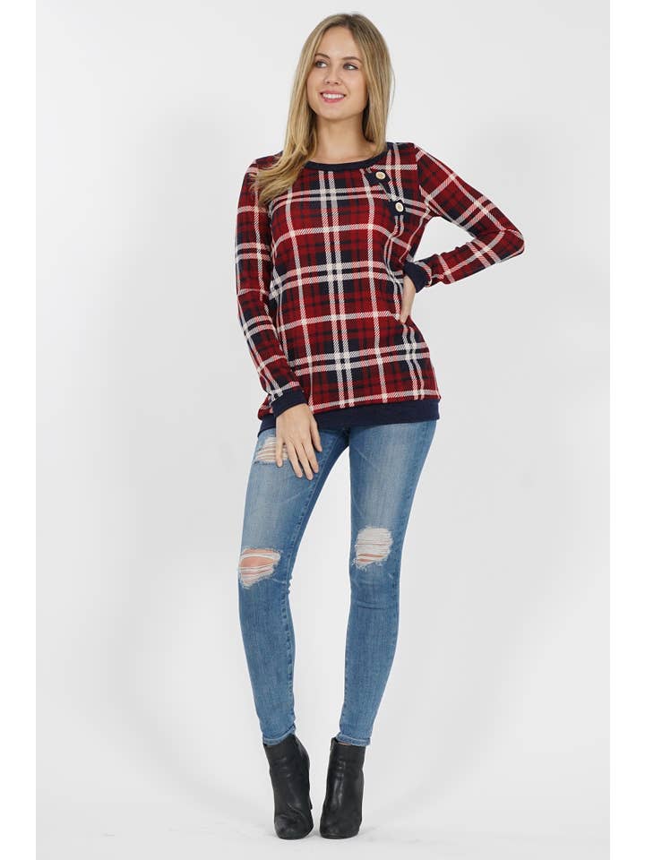 Navy  .SI-7829 PLUS SIZE Plaid Top for wholesale on Faire2