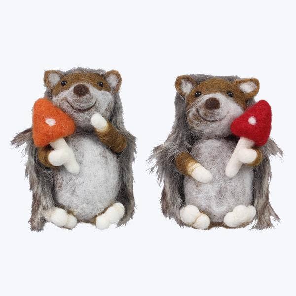 Felted Wool Hedgehog Figures, 2 Ast for wholesale by Young's