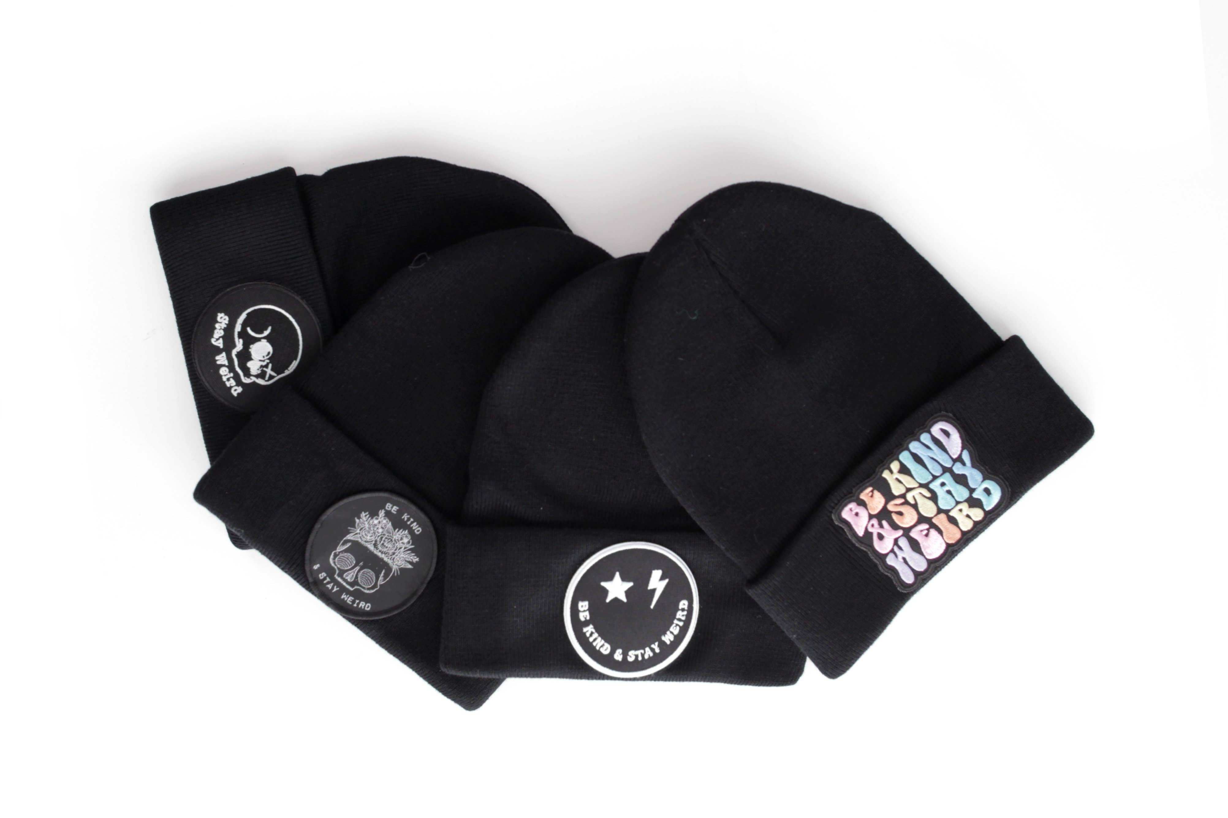 Electric Little Things - Wholesale Beanie - Unisex - Black Beanie Be Kind & Stay Weird Skull & Flowers winter hat2