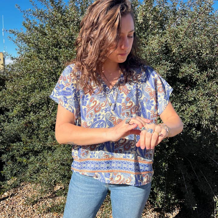 Seeds - Vente Chemisier – femme - Blouse en soie | 100 % soie, motifs uniques, col en V, taille unique4
