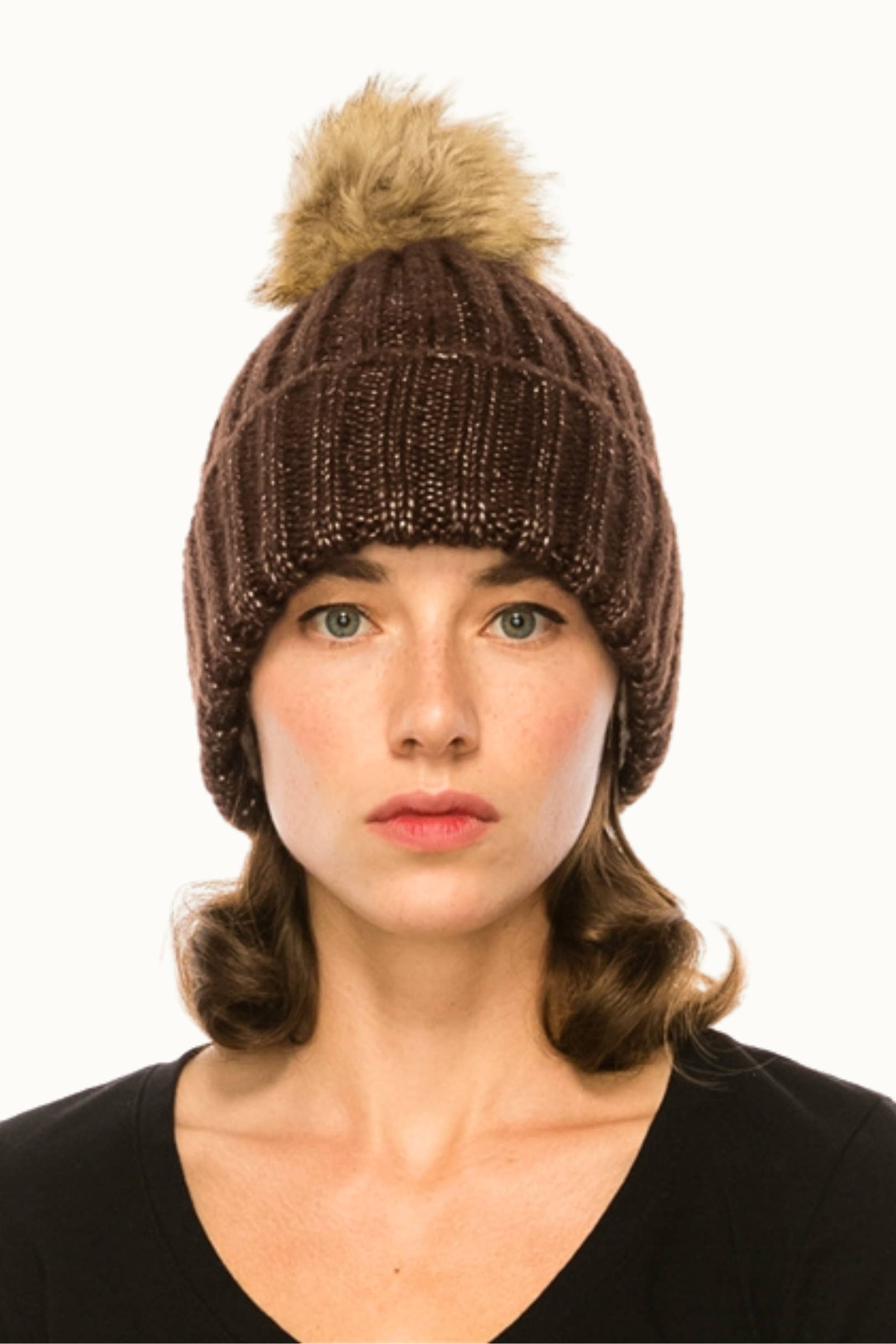 Olive & Pique - Wholesale Beanie - Women's - Ribbed Knit Metallic Lurex Sparkle Beanie with Pom Pom3