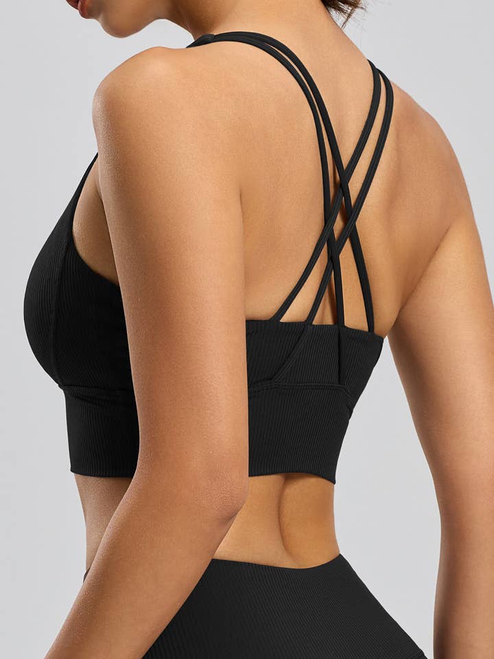 Ribbed Criss Cross Back Sports Bra for wholesale by Tickled Teal