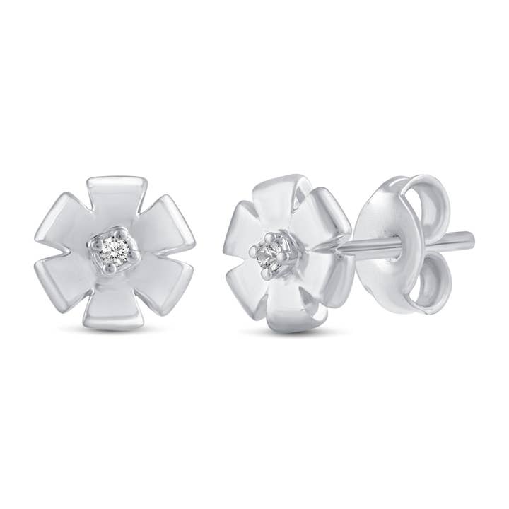 1/60 Cttw Natural Diamond Flower Stud Earrings in 925 Sterli for wholesale by Fifth and Fine